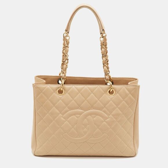 Chanel Handbags - Chanel Gst Beige Quilted Caviar Leather Grand Shopping Tote